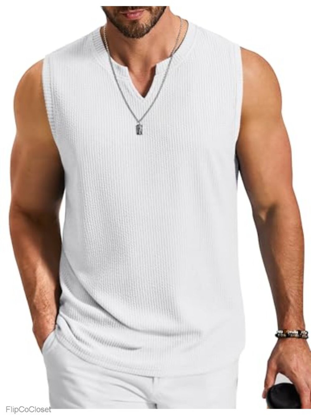 Mens V Neck Knit Jacquard Tank Top Sleeveless Summer Shirt